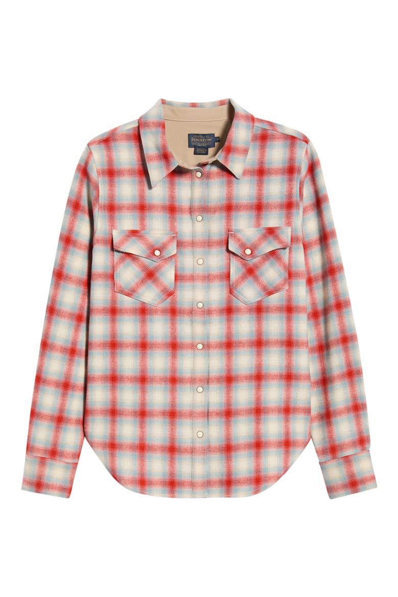 Gambler Plaid Wool Shirt, Alternate, color, RED/ AQUA OMBRE
