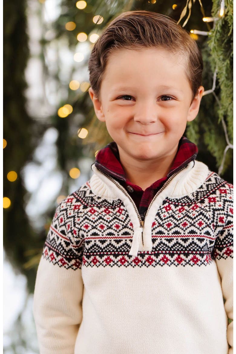 Boys' Organic Half Zip Ski Sweater, Kids, Alternate, color, Ivory City Fair Isle