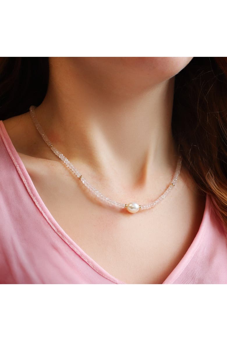 Rose Quartz Bead Pearl Necklace, Alternate, color, Pink