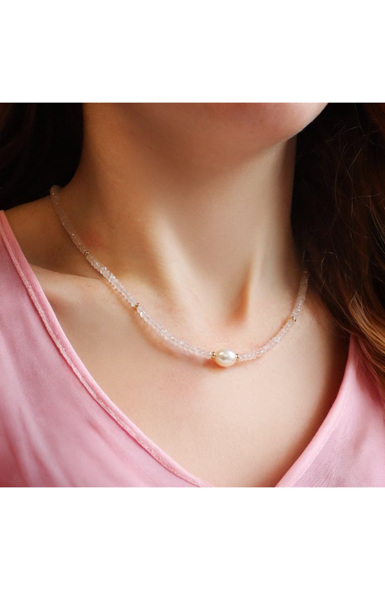The Lovery Fine Jewelry Rose Quartz Bead Pearl Necklace, Alternate, color, Pink