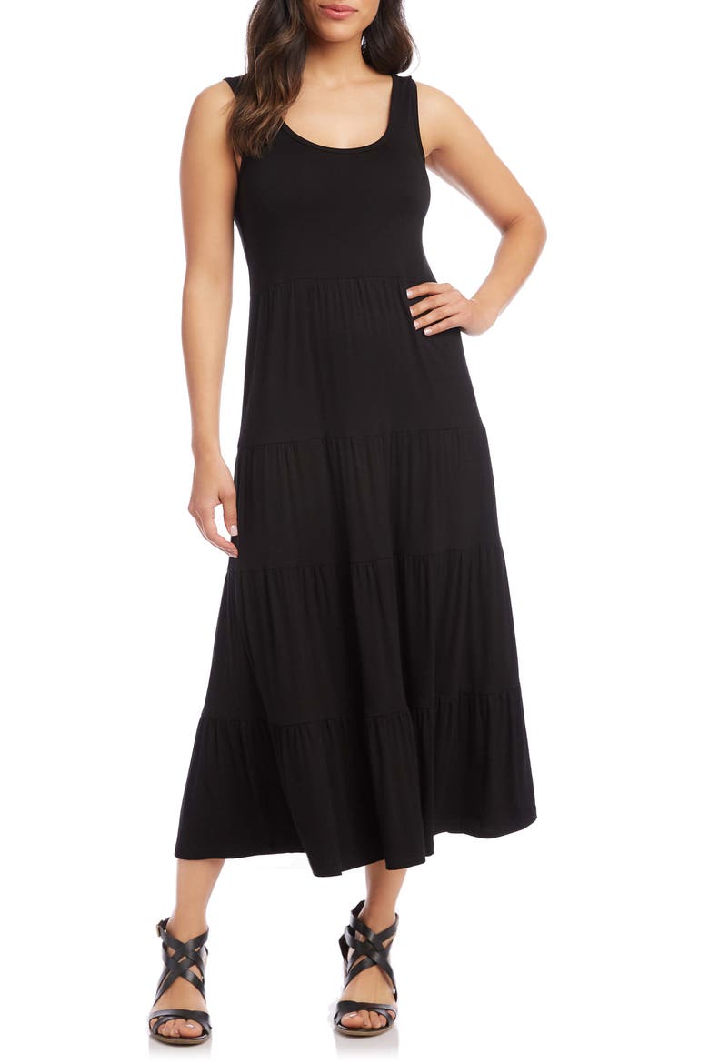 Tiered Midi Dress, Main, color, BLACK