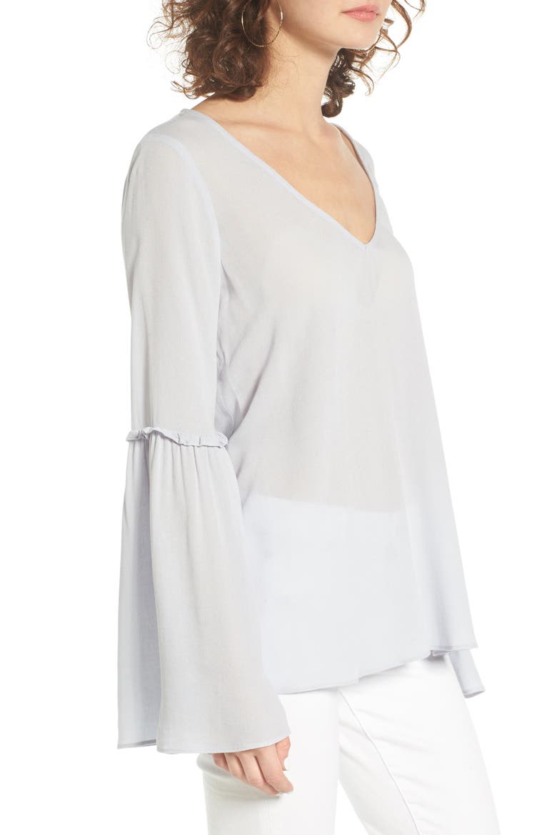Ruffle Bell Sleeve Top, Alternate, color, GREY MICRO
