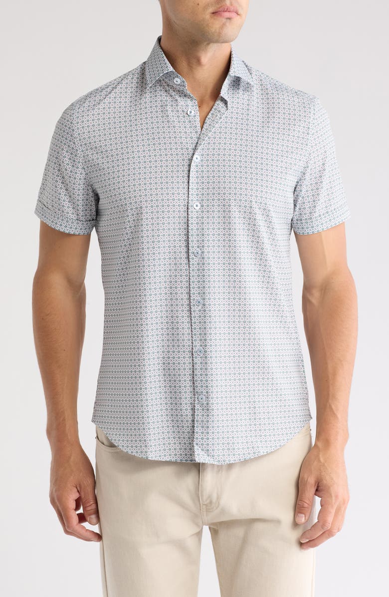 SOUL OF LONDON Microfiber Short Sleeve Button-Up Shirt, Main, color, 