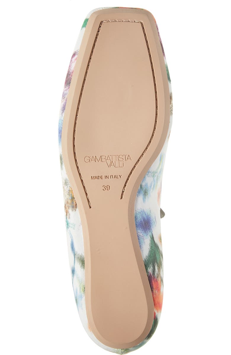 Giambattista Valli Rhinestone T-Strap Floral Satin Ballet Flat, Alternate, color, Ivory/ Rose P015