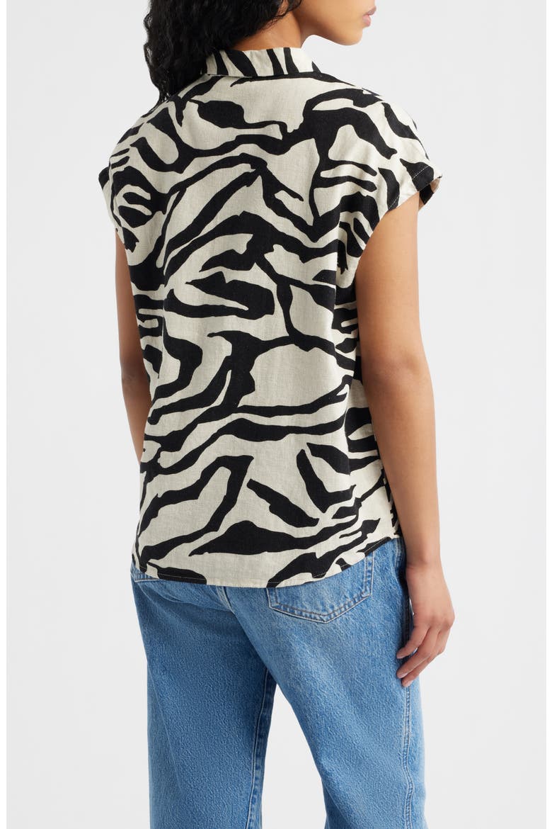 Animal Print Linen Blend Top, Alternate, color, BLACK MULTI