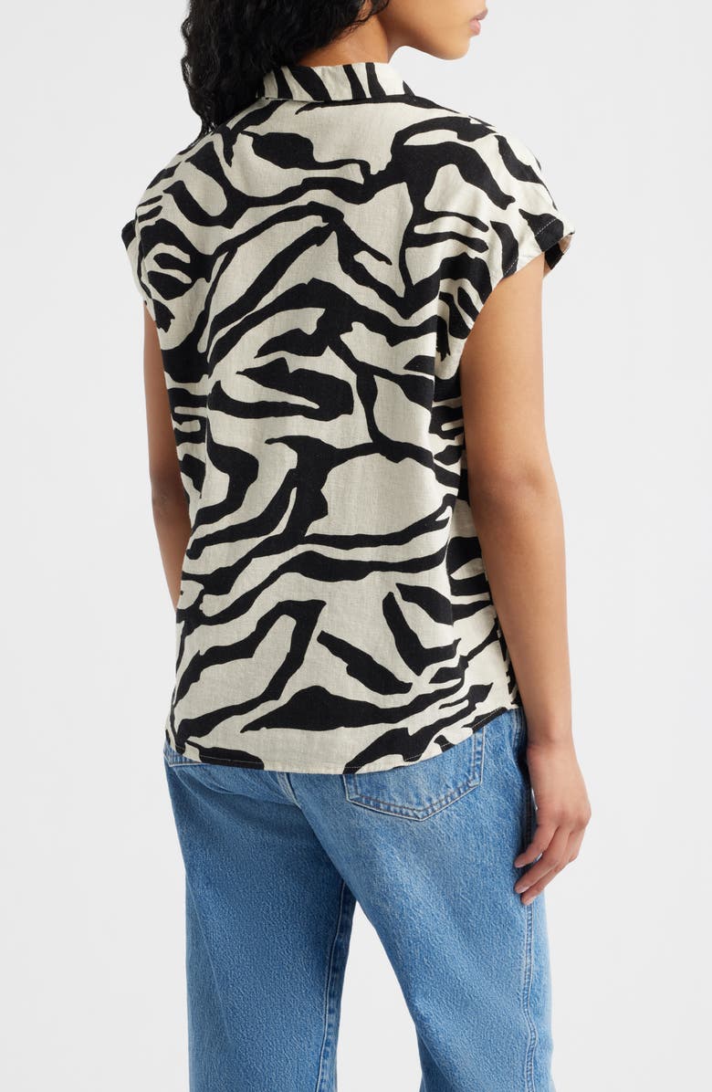 ICHI Animal Print Linen Blend Top, Alternate, color, Black Multi