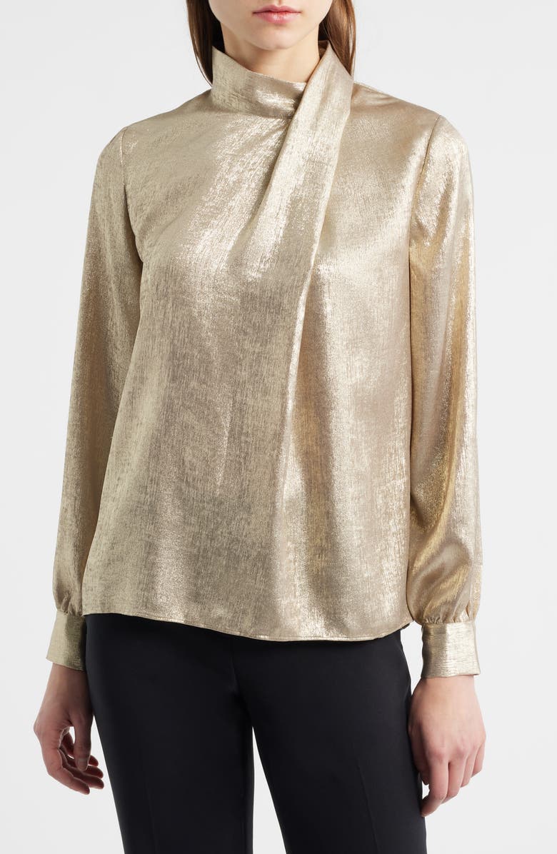 Elie Tahari The Jaden Metallic Silk Blend Top, Alternate, color, Metallic Gold