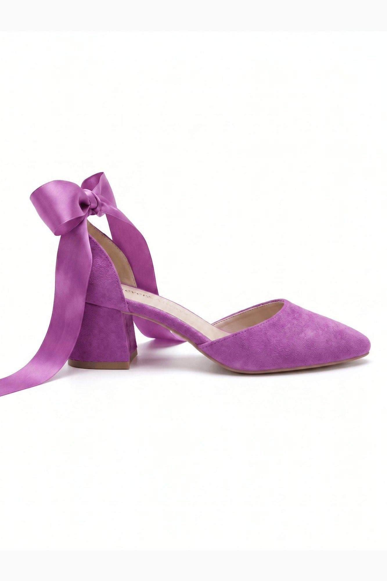 Fiona Low Block Heels with Ribbon, Alternate, color, Fuchsia Suede