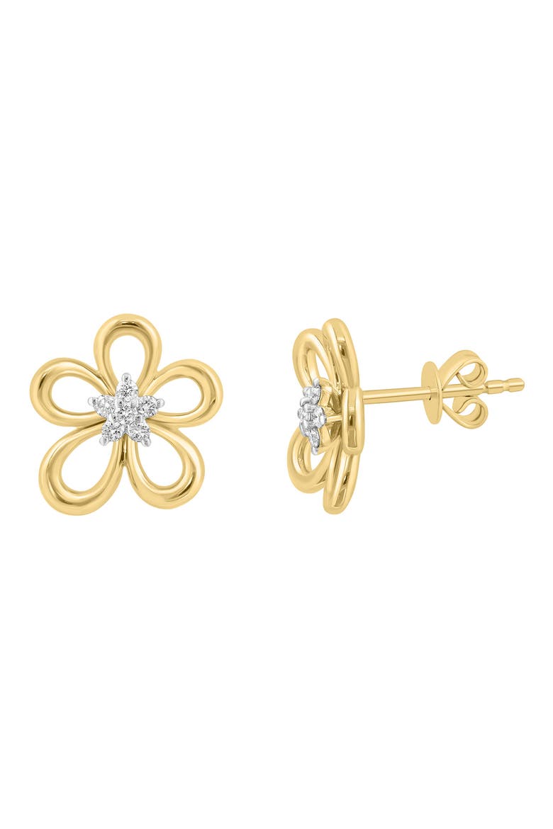 14K Gold Plated Sterling Silver Diamond Flower Stud Earrings, Main, color, GOLD
