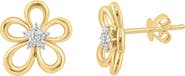 EFFY 14K Gold Plated Sterling Silver Diamond Flower Stud Earrings