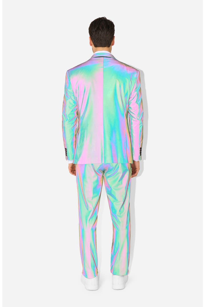Reflective Perspective Iridescent Slim Fit Two-Piece Suit & Tie Set, Alternate, color, GREEN MISC