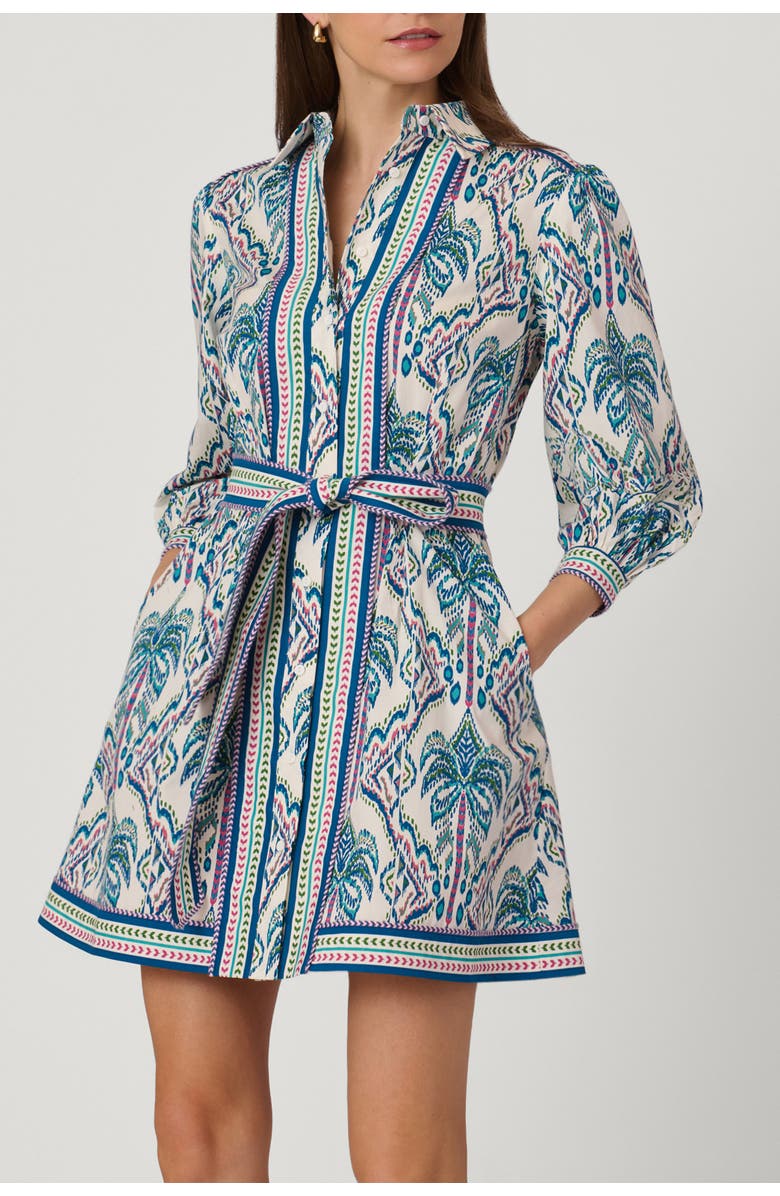 Shoshanna Balinese Palm Print Vesey Dress, Main, color, Ivory/Blue Multi