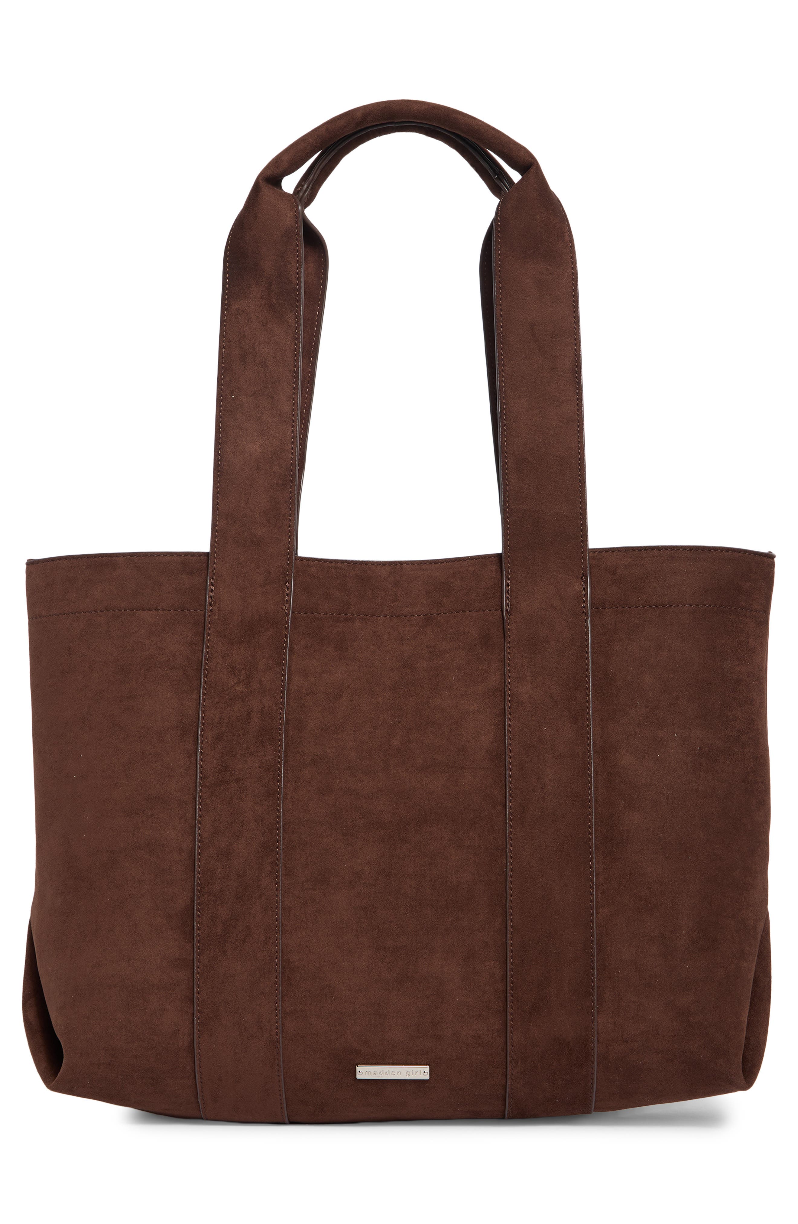 Madden Girl Large Faux Suede Tote, Alternate, color, Brown