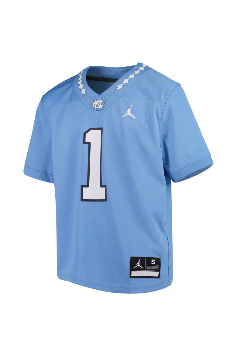 Youth Jordan Brand #1 Carolina Blue North Carolina Tar Heels Team Replica Football Jersey, Alternate, color, Light Blue