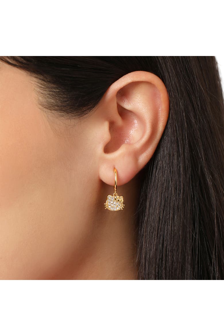 Earring Set, 2-Pair, Gold-Tone Studs & Pavé Dangle Hoops, Alternate, color, Gold Tone