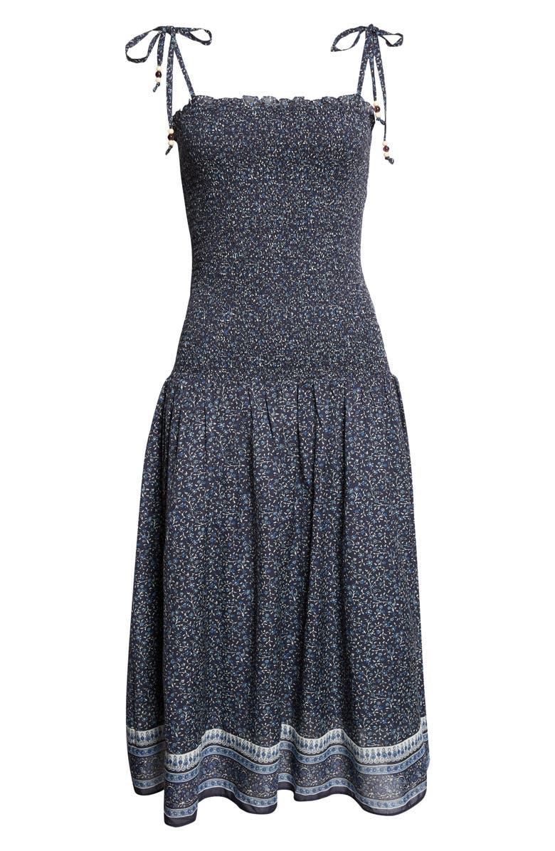 Veronica Beard Mariette Smocked Drop Waist Cotton Blend Sundress, Main, color, Navy Multi