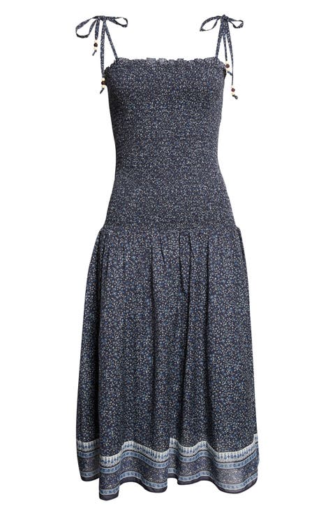 Mariette Smocked Drop Waist Cotton Blend Sundress