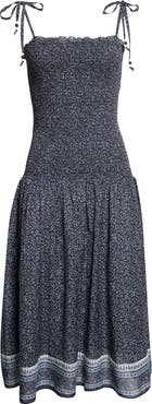 Veronica Beard Mariette Smocked Drop Waist Cotton Blend Sundress