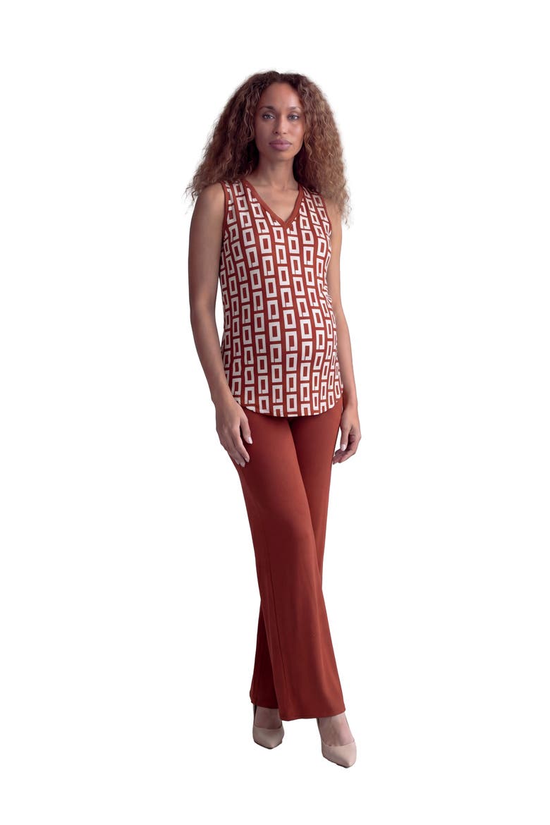 Maternity Essential Abstract Print V-Neck Round Hem Top and Flared Pant Set, Main, color, Orange Multi