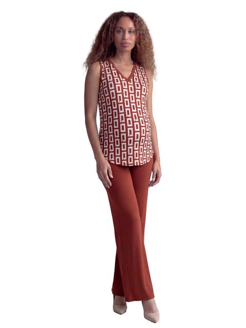Maternity Essential Abstract Print V-Neck Round Hem Top and Flared Pant Set
