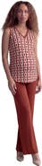 24seven Comfort Apparel Maternity Essential Abstract Print V-Neck Round Hem Top and Flared Pant Set