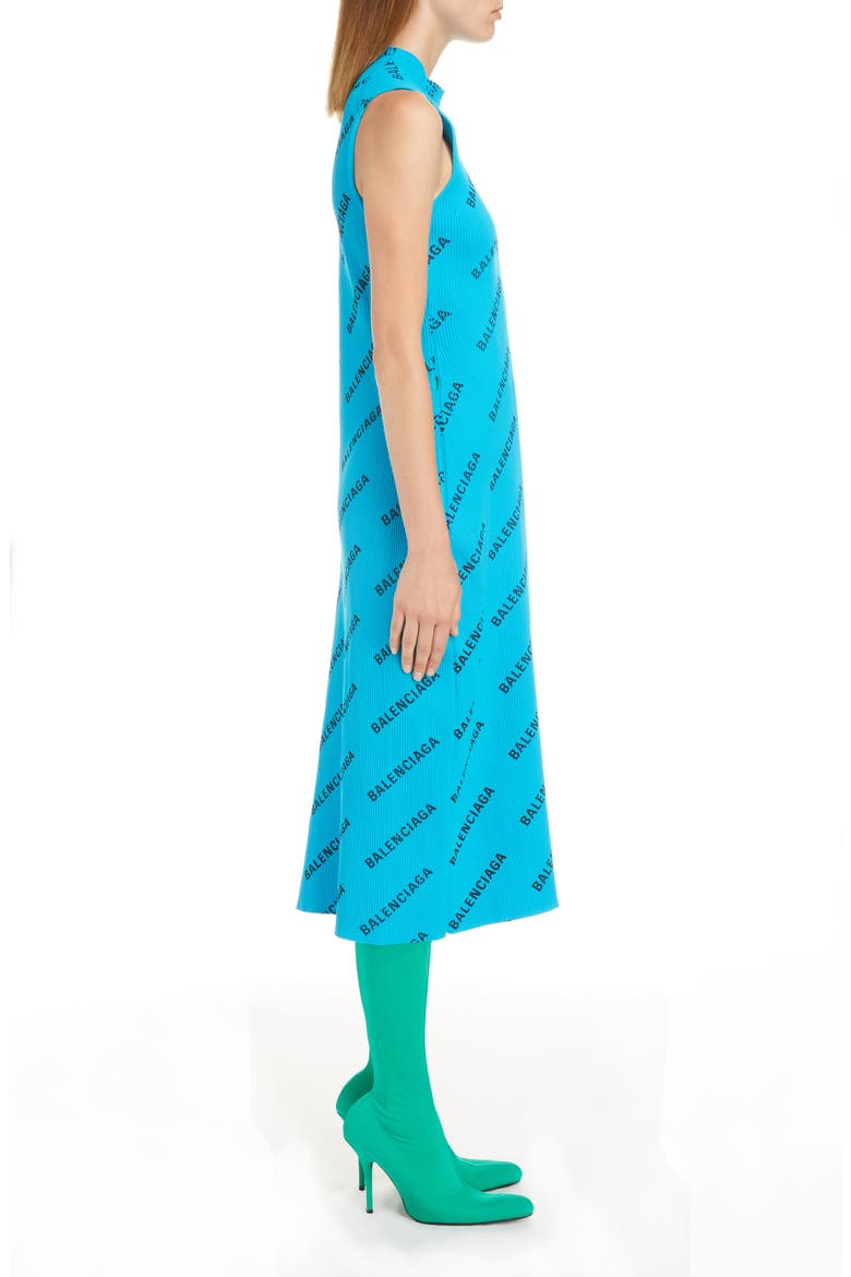 Logo Print Rib Knit Wrap Dress, Alternate, color, TURQUOISE/ BLACK