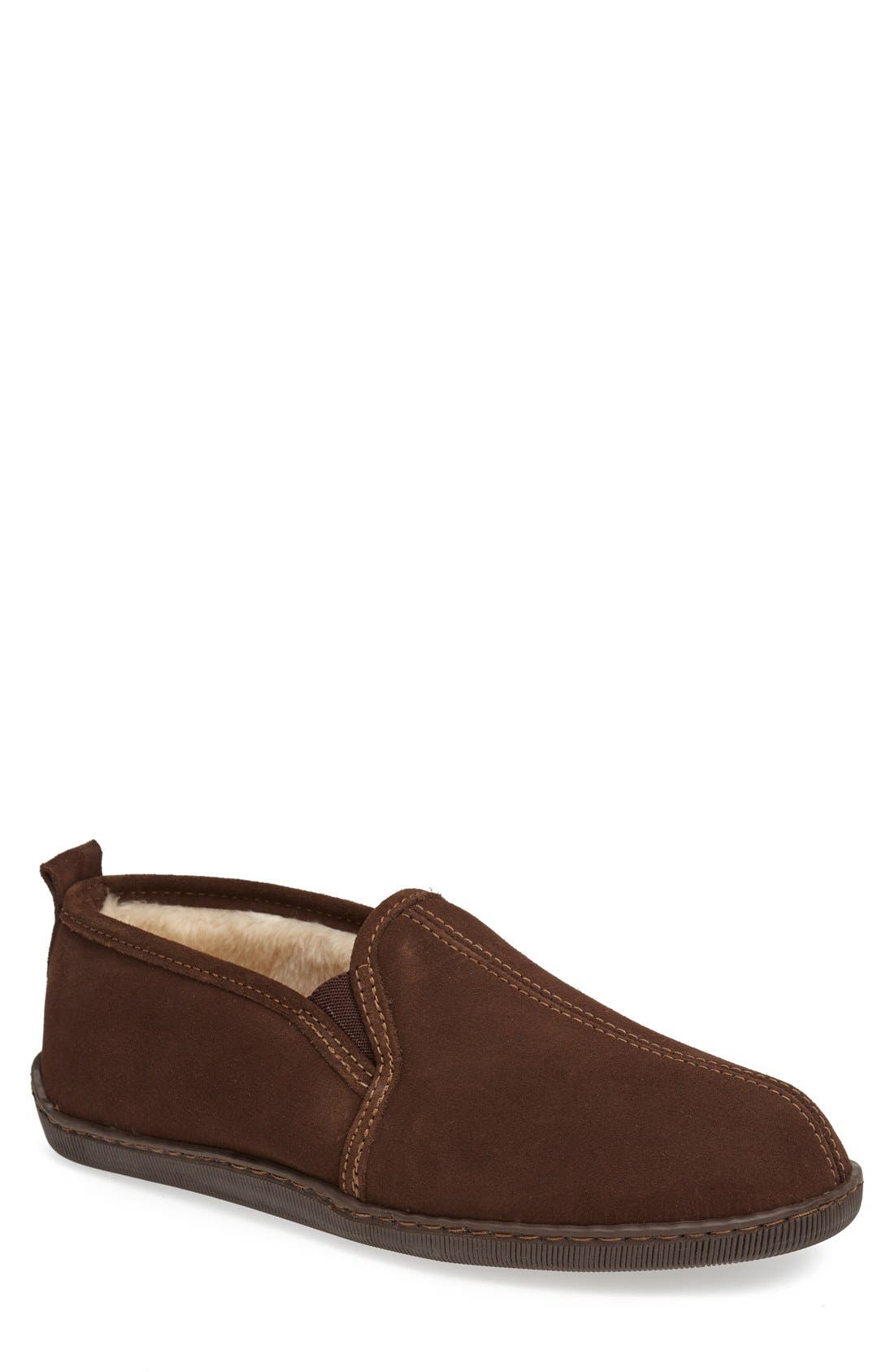 Minnetonka Suede Slipper, Main, color, Chocolate