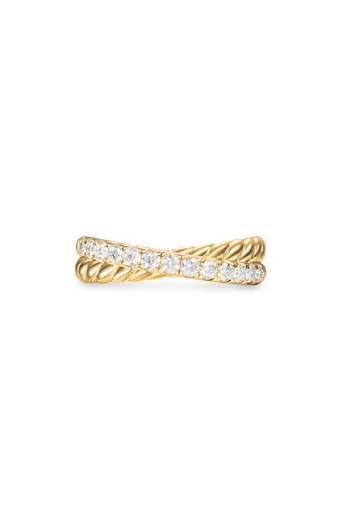 Crossover Two Row Ring in 18K Yellow Gold with Diamonds, 5mm