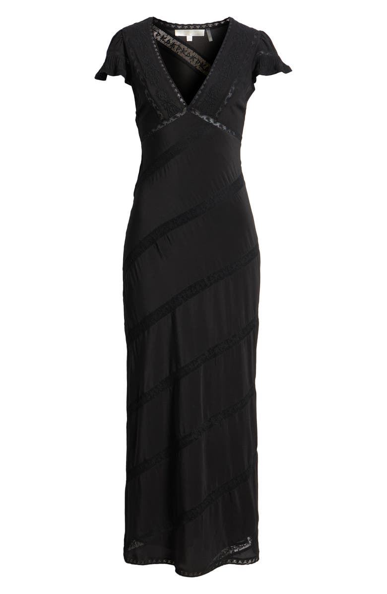 LoveShackFancy Perletta Lace Trim Silk Maxi Dress, Alternate, color, 