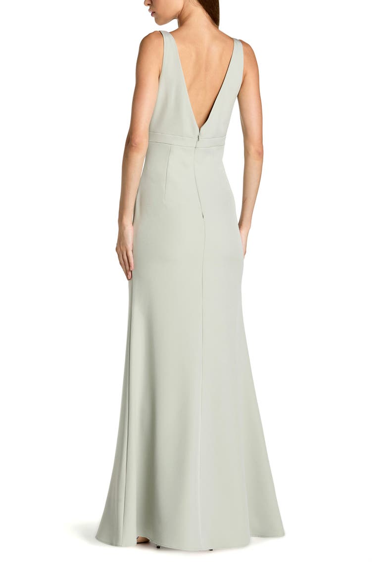 Crepe Sleeveless V Neck Sheath Gown With Bow, Alternate, color, Sage
