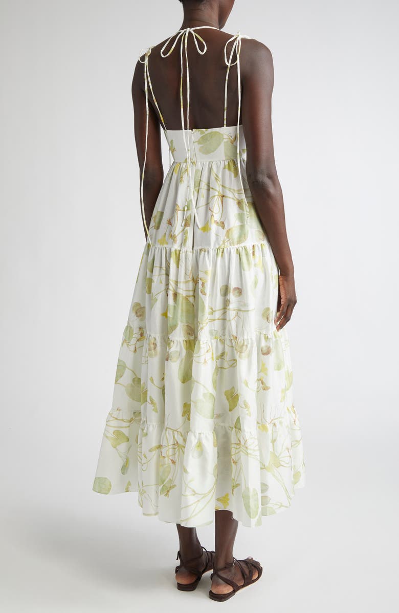 Erdem Strappy Cotton Poplin Fit & Flare Dress, Alternate, color, Lilypad Vine White