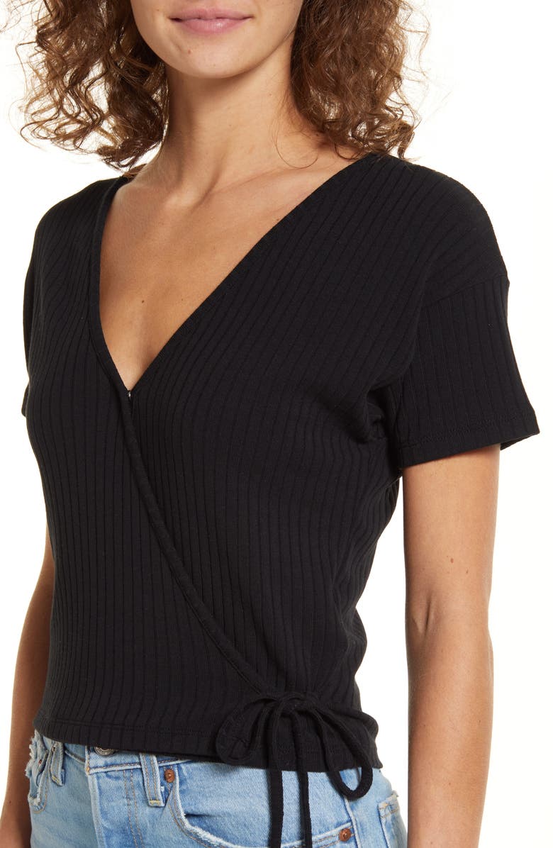 Madewell Ribbed Wrap Crop Top, Alternate, color,