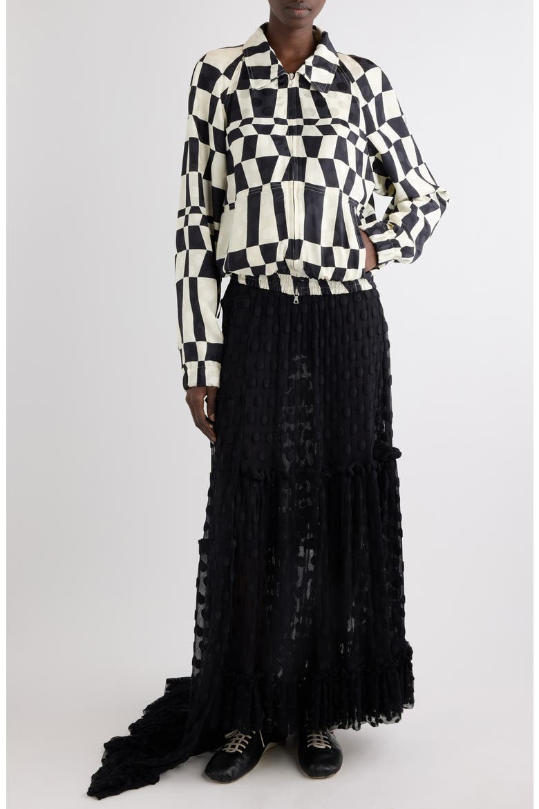 Optical Squares & Polka Dot Satin Bomber Jacket, Alternate, color, BLACK