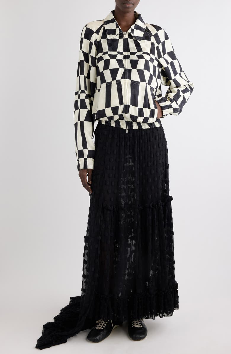 Dries Van Noten Optical Squares & Polka Dot Satin Bomber Jacket, Alternate, color, Black