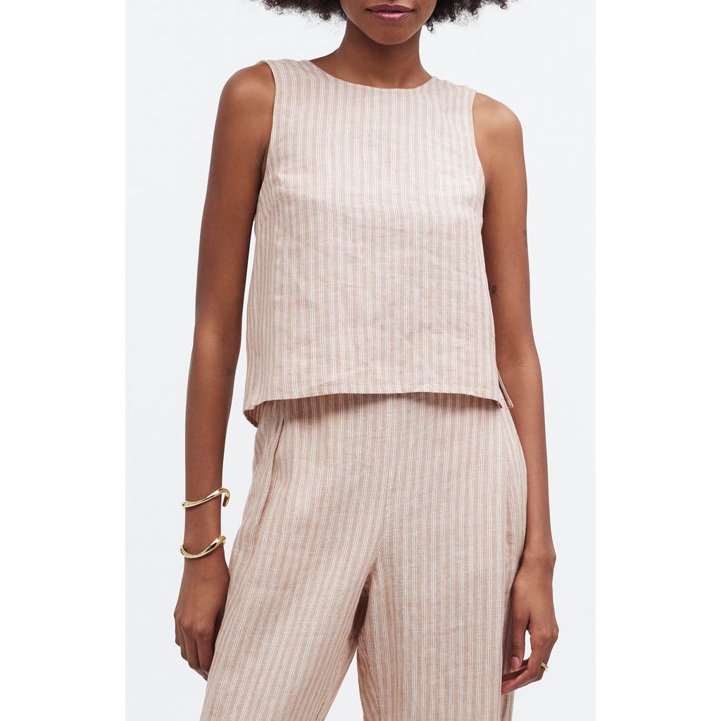 Madewell Pleated Linen Sleeveless Shell Top In Miso