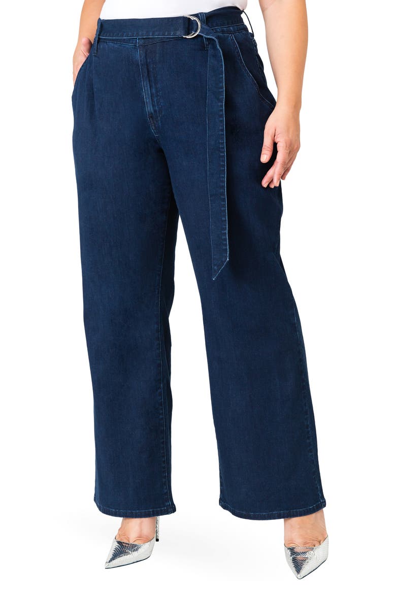Zahra Belted Denim Pants, Main, color, NAVY