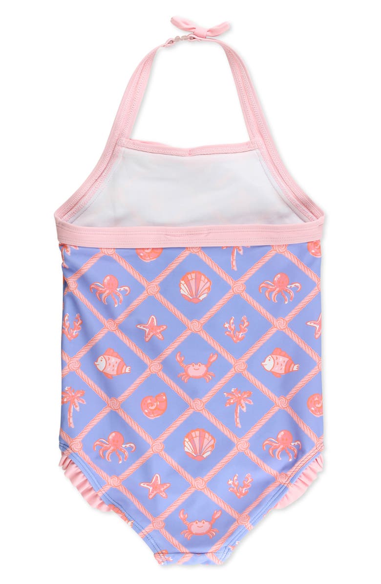 RuffleButts Kids' Tropical Trellis UPF 50+ One-Piece Swimsuit, Alternate, color, Blue