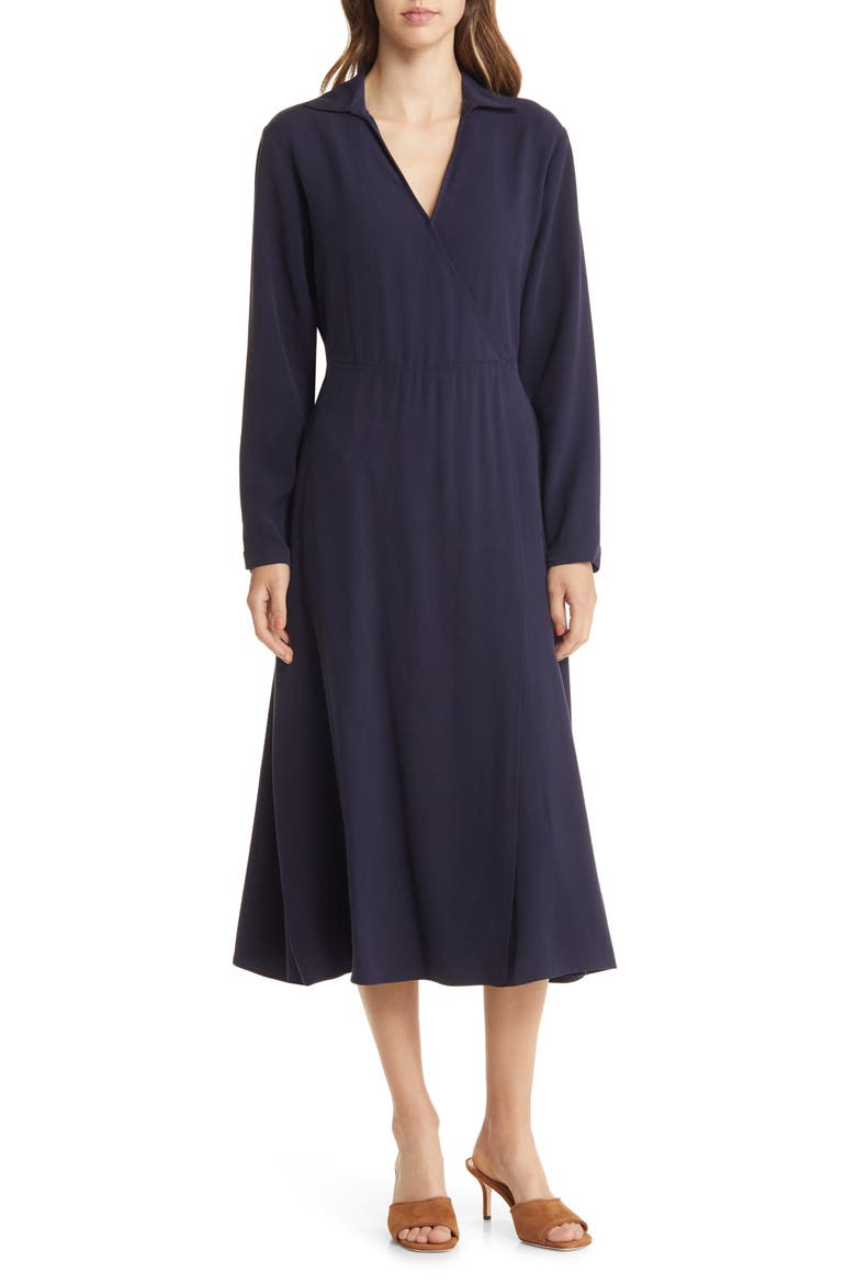 Long Sleeve A-Line Dress, Main, color, NAVY NIGHT