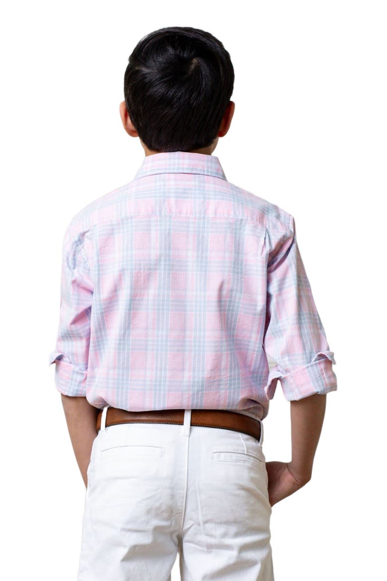 Boys' Organic Stretch Poplin Shirt, Kids, Alternate, color, Pink Petal Plaid