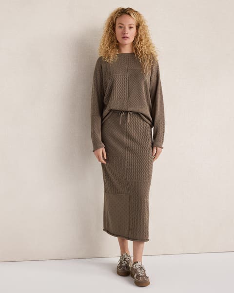 Organic Cotton Mixed Stitch Midi Skirt