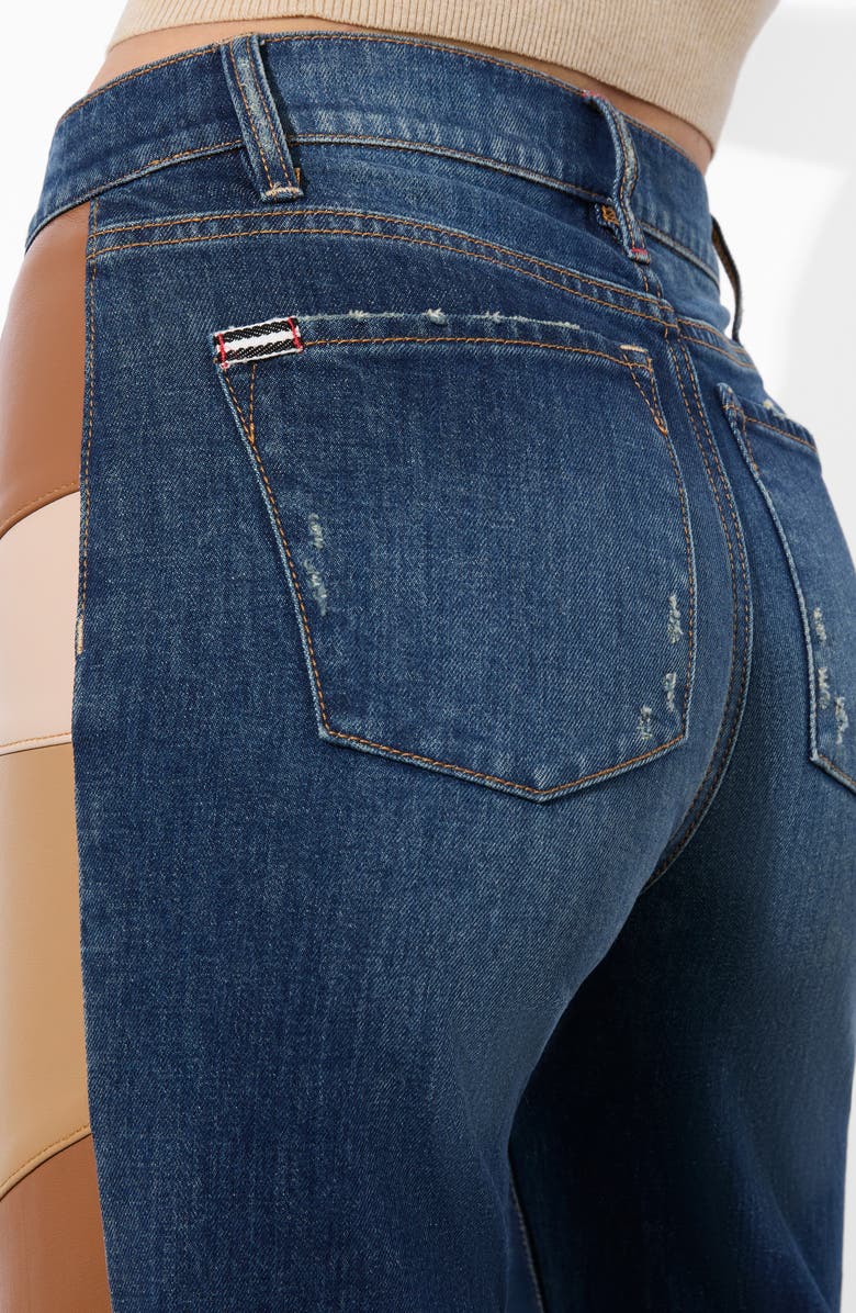 Alice + Olivia Faux Leather Patchwork High Waist Wide Leg Jeans, Alternate, color,