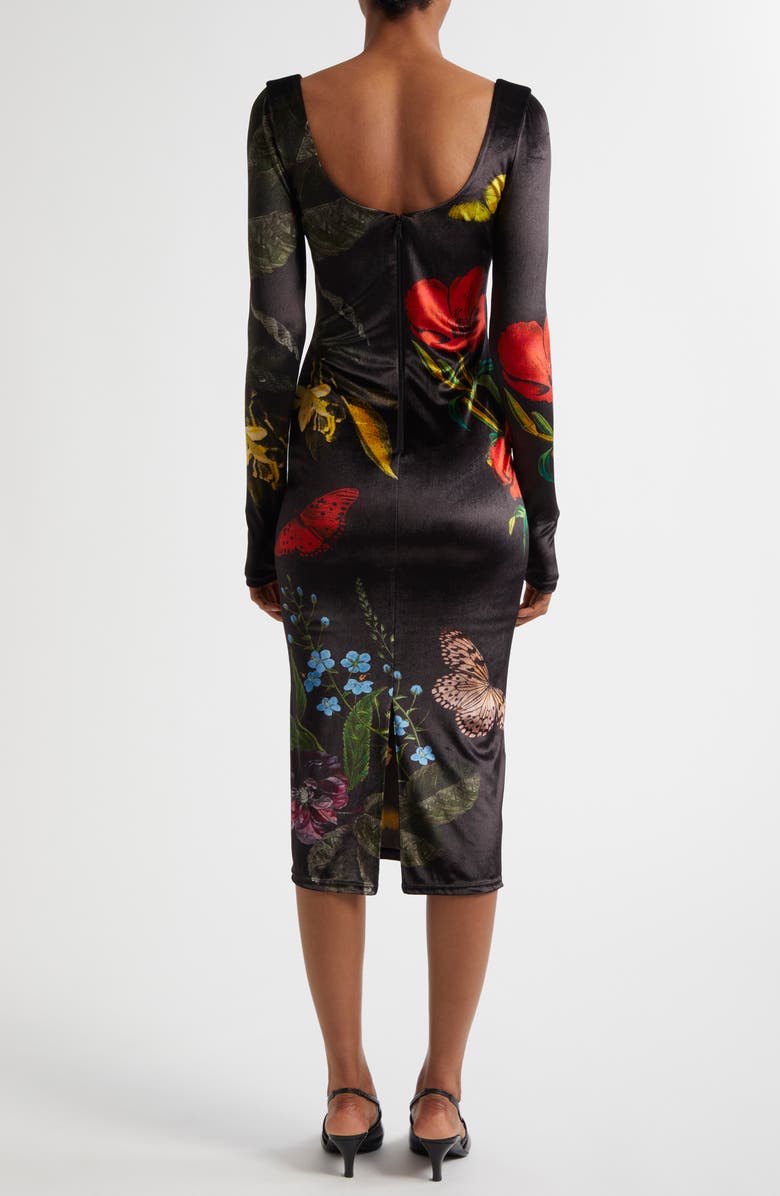 Alice + Olivia Delora Floral Print Long Sleeve Midi Dress, Alternate, color, In The Wind Floral