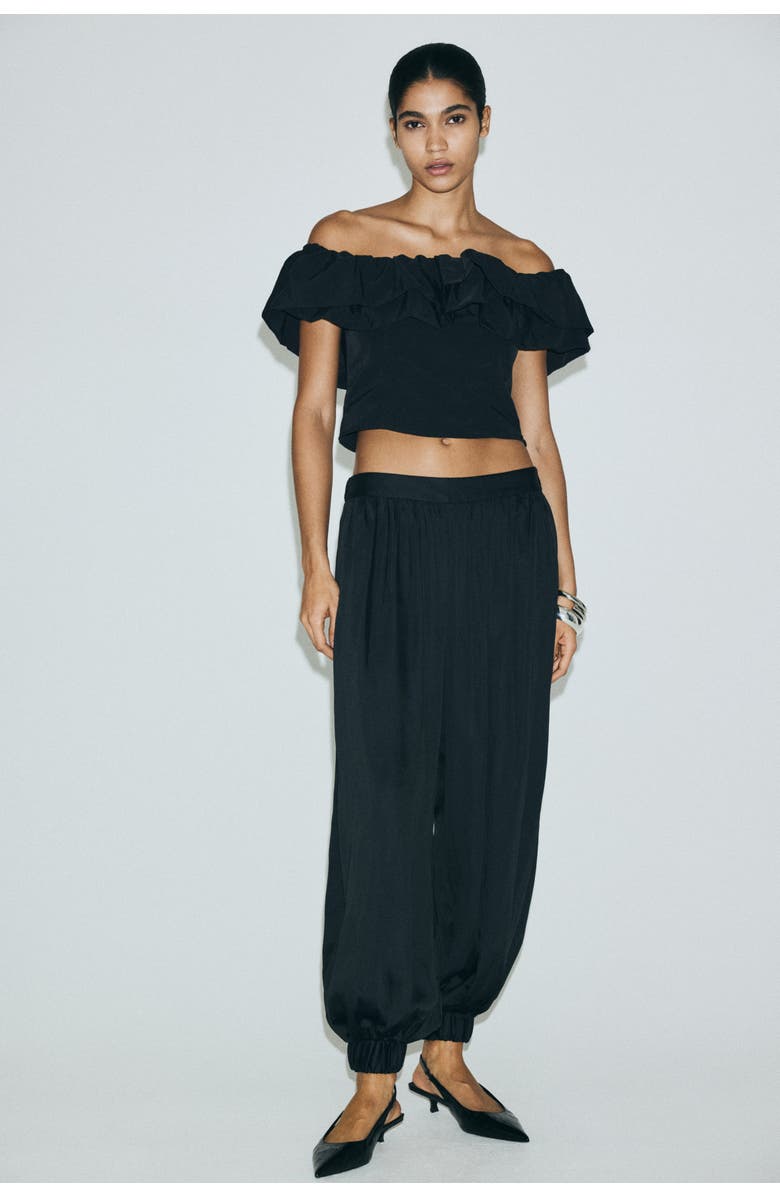 H&M Frill-trimmed Off-the-shoulder Top, Alternate, color, Black