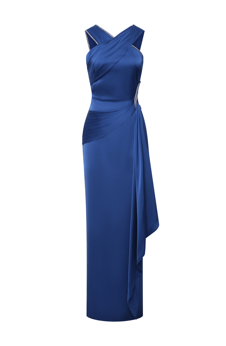 Theia Cressida Halter Column Gown, Main, color, Maritime Blue