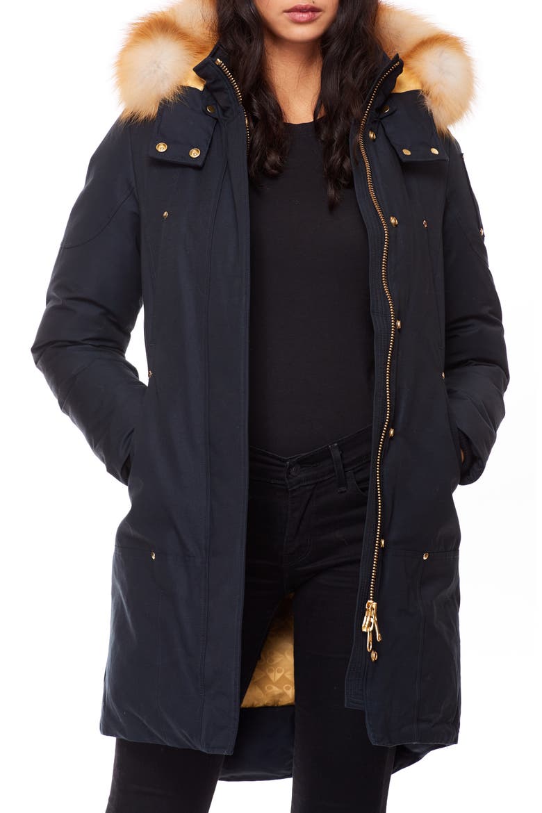 Grand Métis Down Parka with Genuine Fox Fur Trim, Main, color, NAVY W GOLD FOX FUR