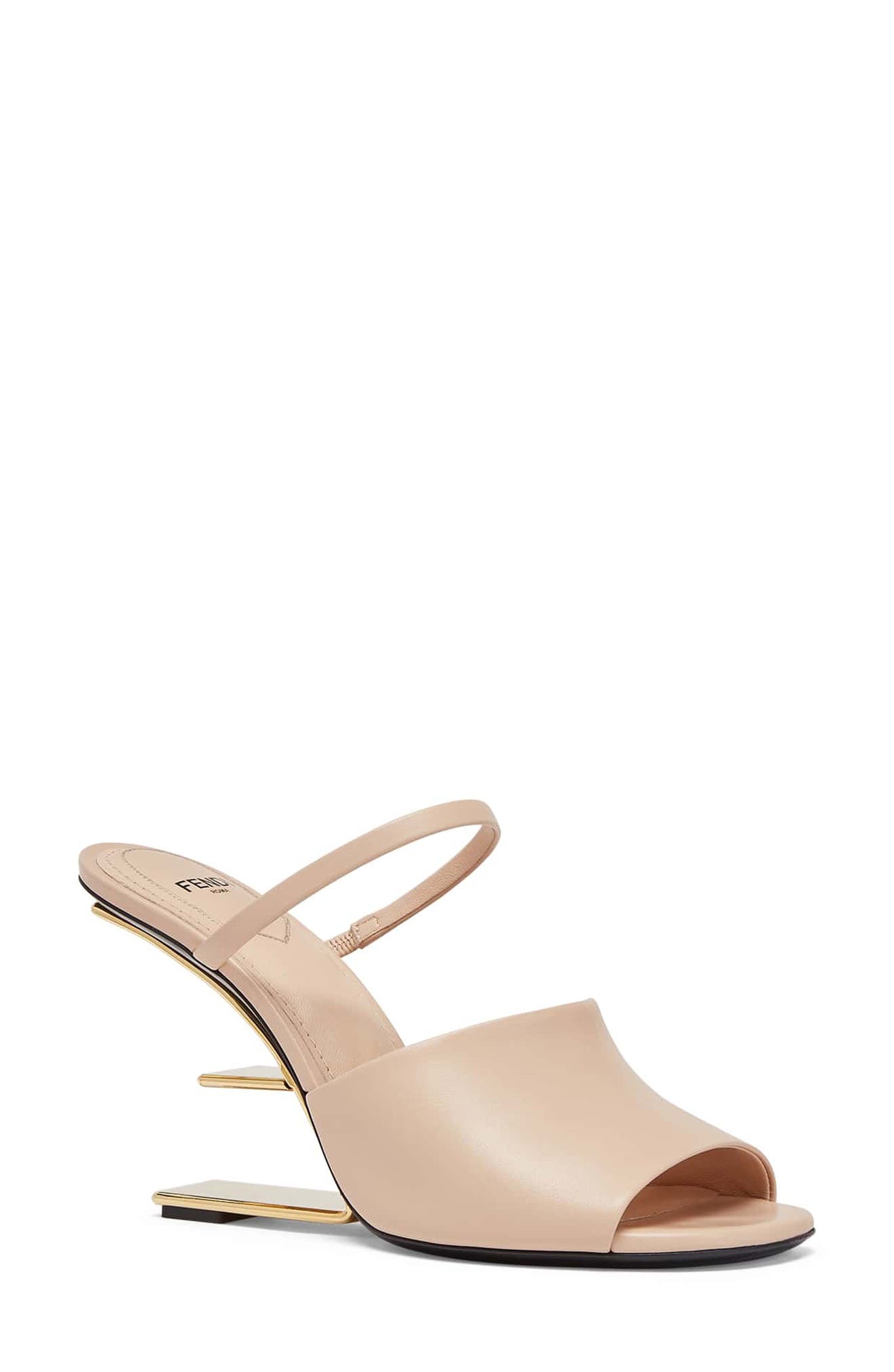 First F Heel Sandal, Main, color, POUDRE