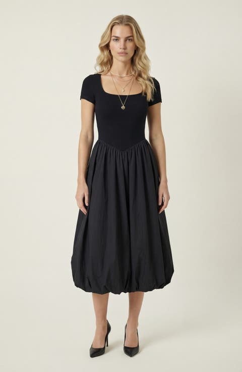 Short Sleeve Bubble Hem Midi Dress