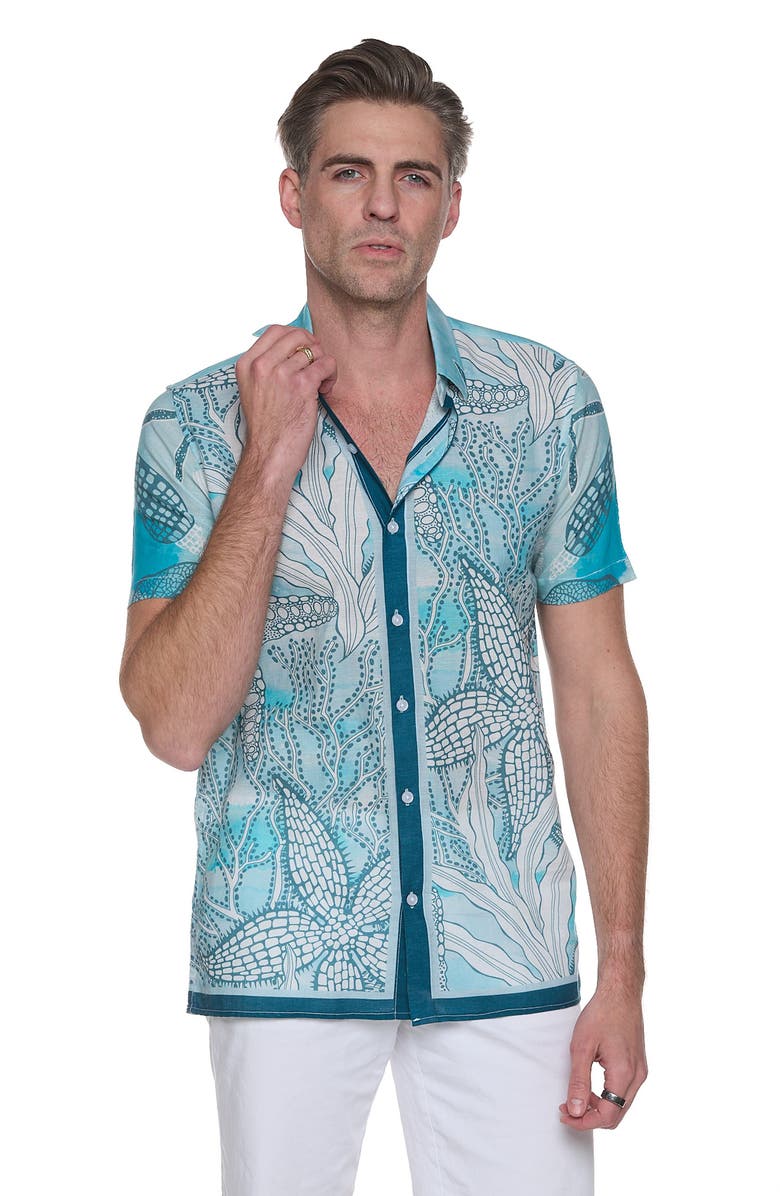 RANEES Extra Trim Fit Print Linen & Cotton Camp Shirt, Alternate, color,