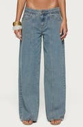 EDIKTED Stitch Pleat Low Rise Wide Leg Jeans