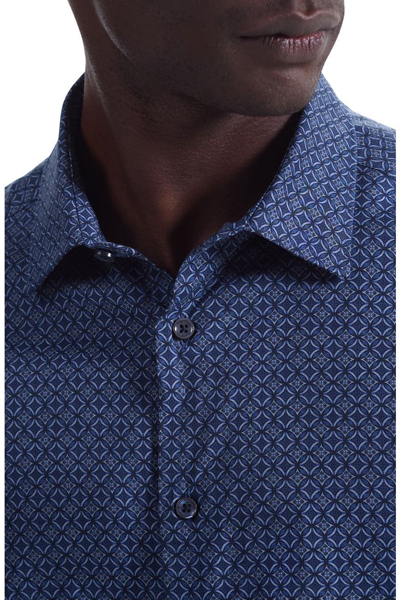 Julian Shaped Fit Medallion Print Stretch Cotton Button-Up Shirt, Alternate, color, NAVY